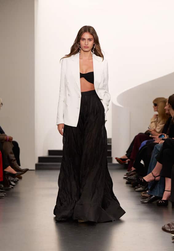 A look from Ralph Lauren’s Fall 2025 runway show shown on model.