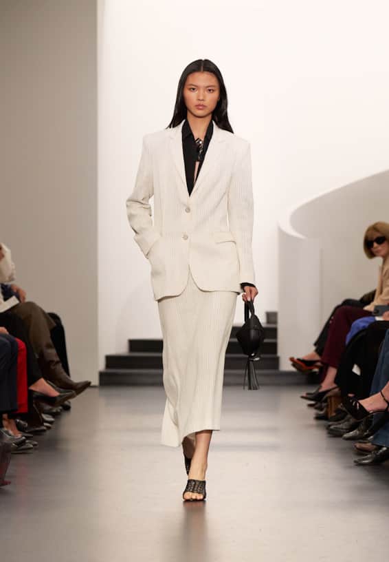 A look from Ralph Lauren’s Fall 2025 runway show shown on model.