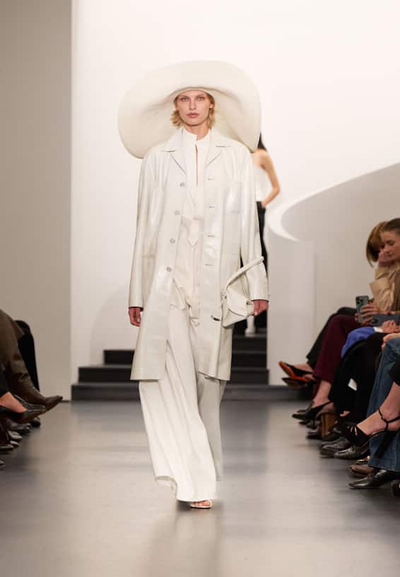 A look from Ralph Lauren’s Fall 2025 runway show shown on model.