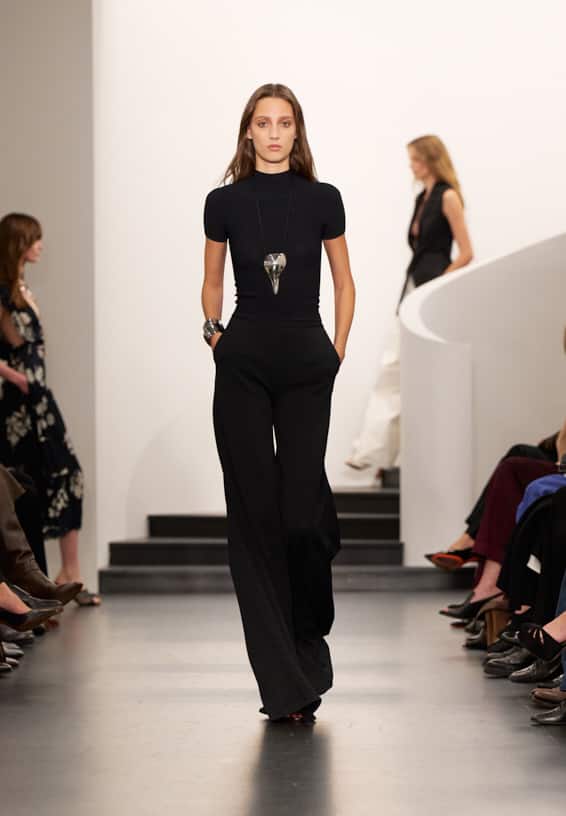 A look from Ralph Lauren’s Fall 2025 runway show shown on model.