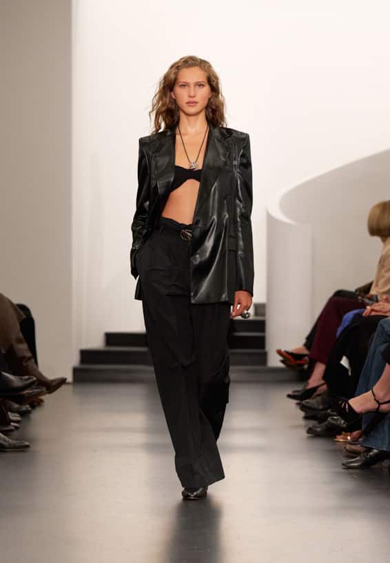 A look from Ralph Lauren’s Fall 2025 runway show shown on model.