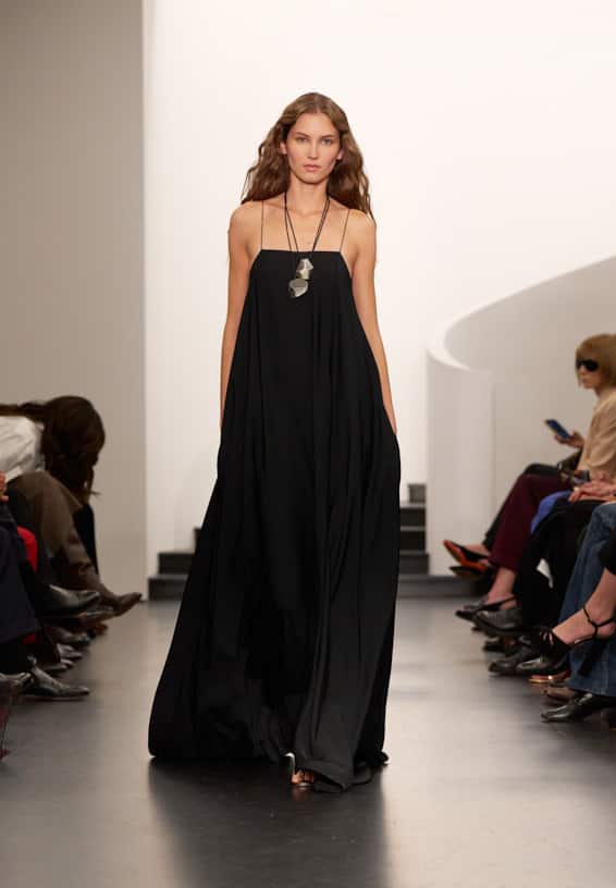 A look from Ralph Lauren’s Fall 2025 runway show shown on model.