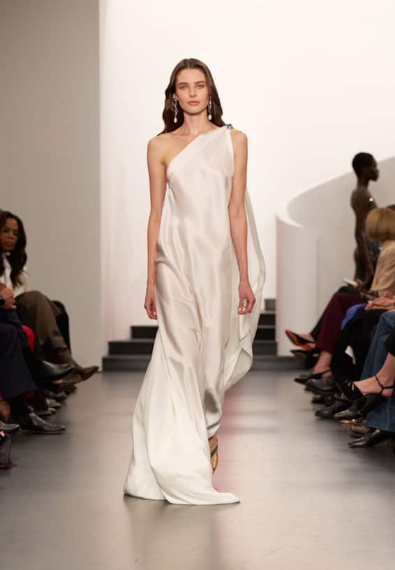 A look from Ralph Lauren’s Fall 2025 runway show shown on model.
