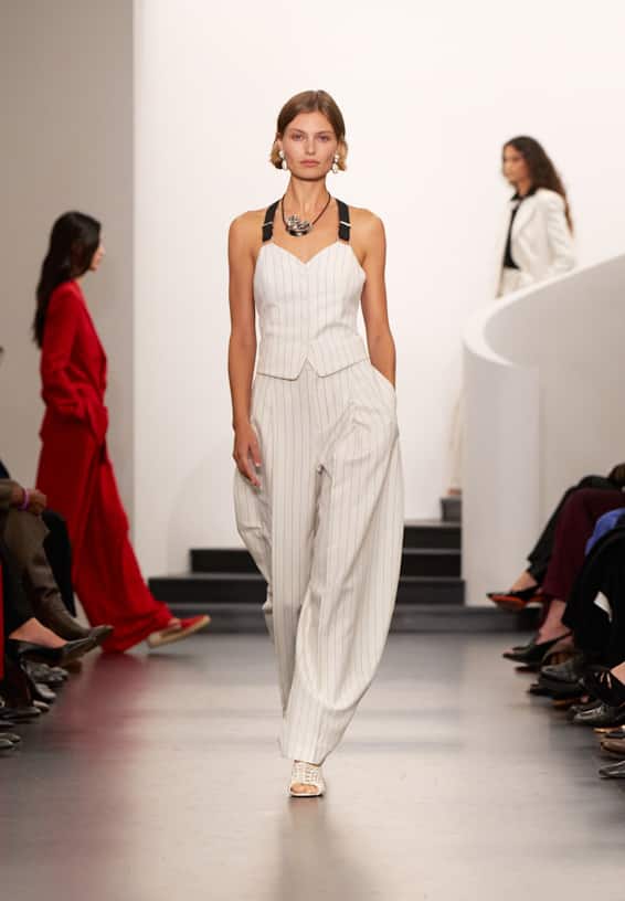 A look from Ralph Lauren’s Fall 2025 runway show shown on model.