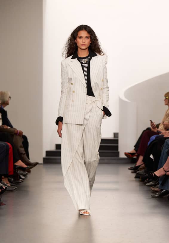 A look from Ralph Lauren’s Fall 2025 runway show shown on model.