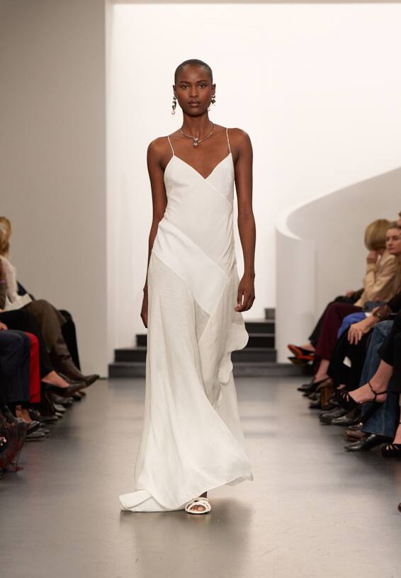 A look from Ralph Lauren’s Fall 2025 runway show shown on model.