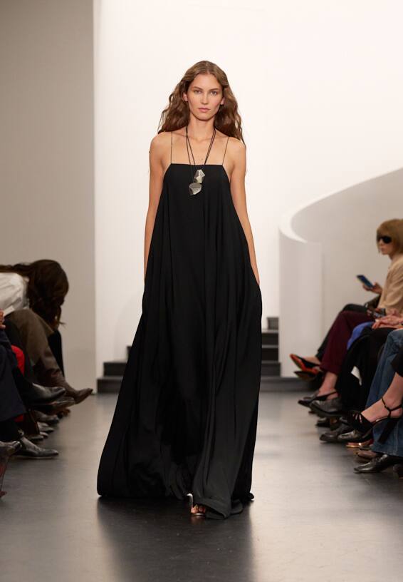 A look from Ralph Lauren’s Fall 2025 runway show shown on model.