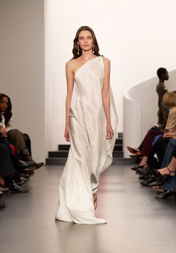 A look from Ralph Lauren’s Fall 2025 runway show shown on model.