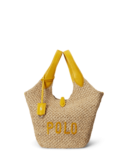 Polo Play Raffia & Leather Logo Tote Bag